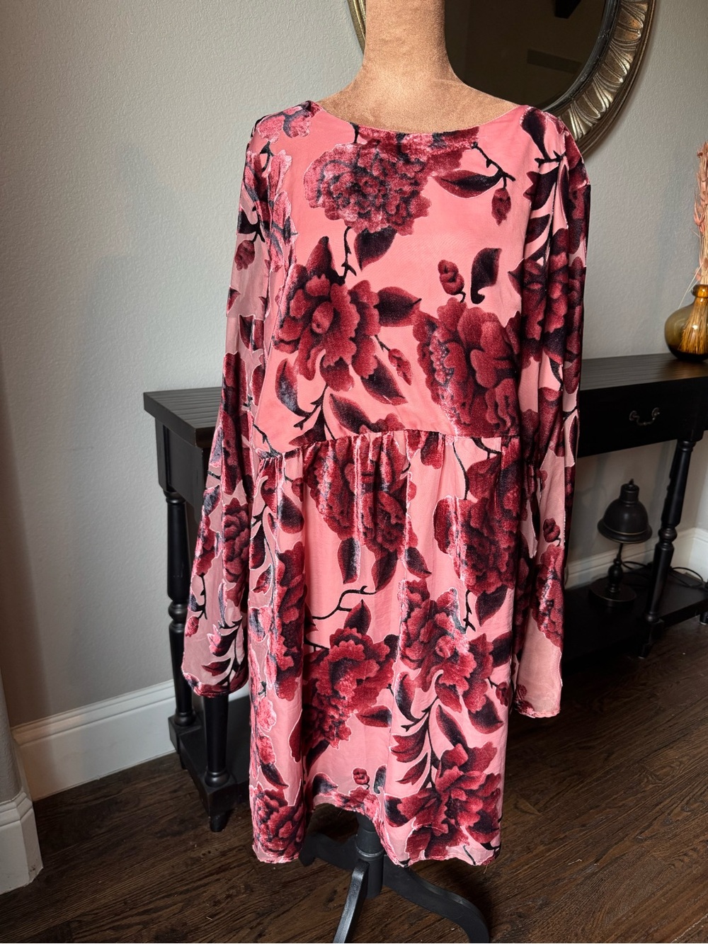 Hutch Anthropologie Rose Burnout Velvet Floral Bell Sleeve Babydoll Dress 3X